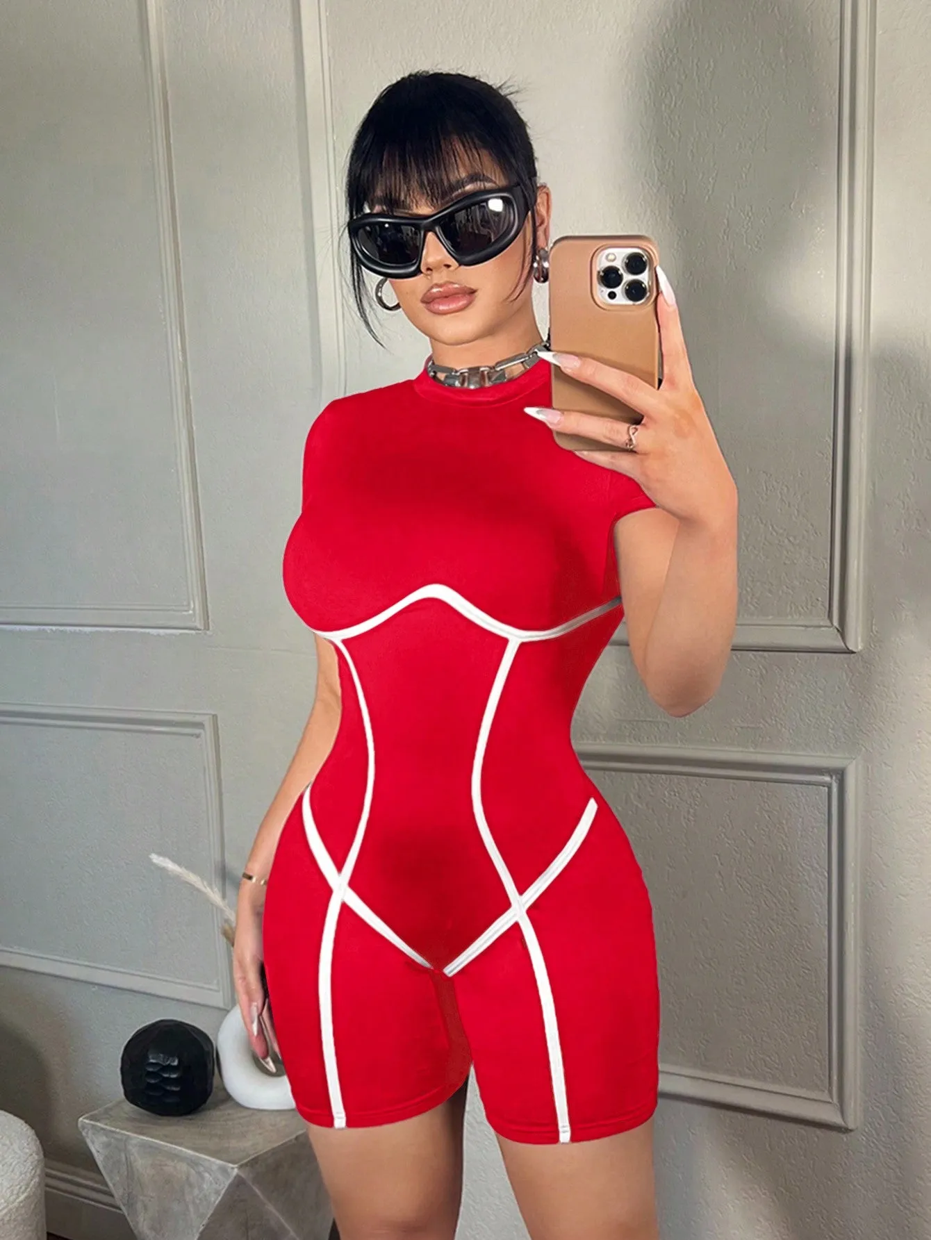 Casual Color Block Patchwork Skinny Unitards SS24