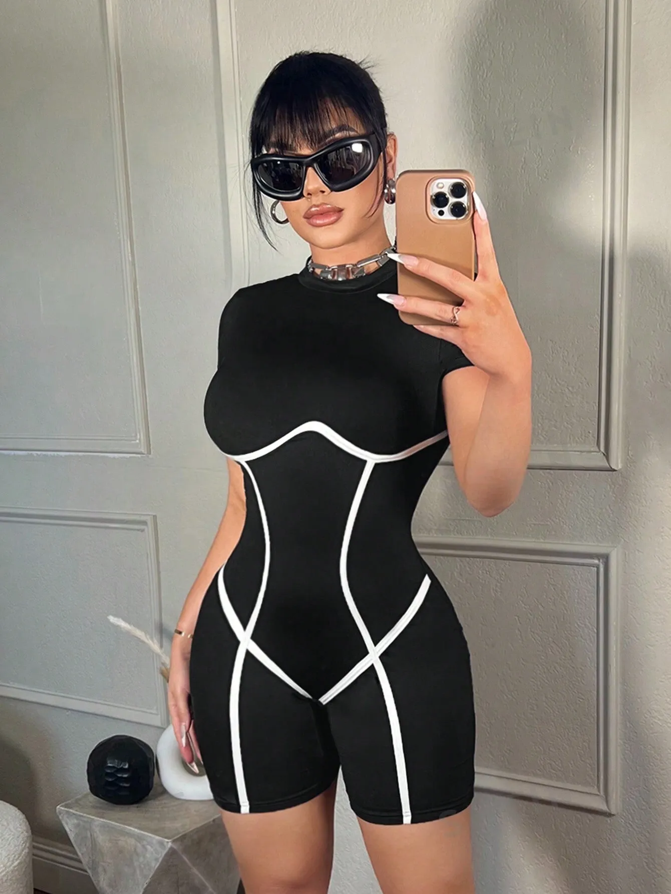 Casual Color Block Patchwork Skinny Unitards SS24
