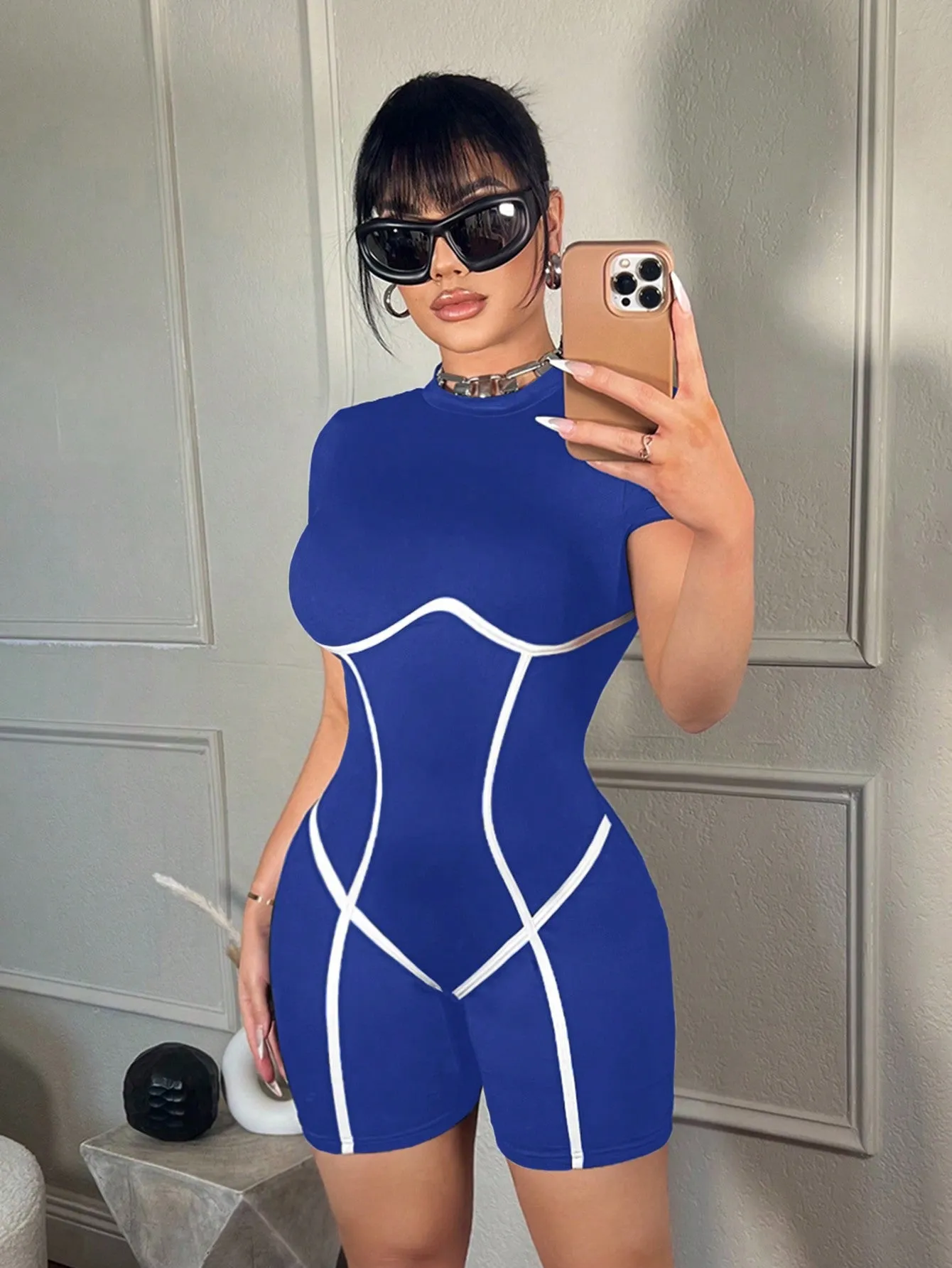 Casual Color Block Patchwork Skinny Unitards SS24