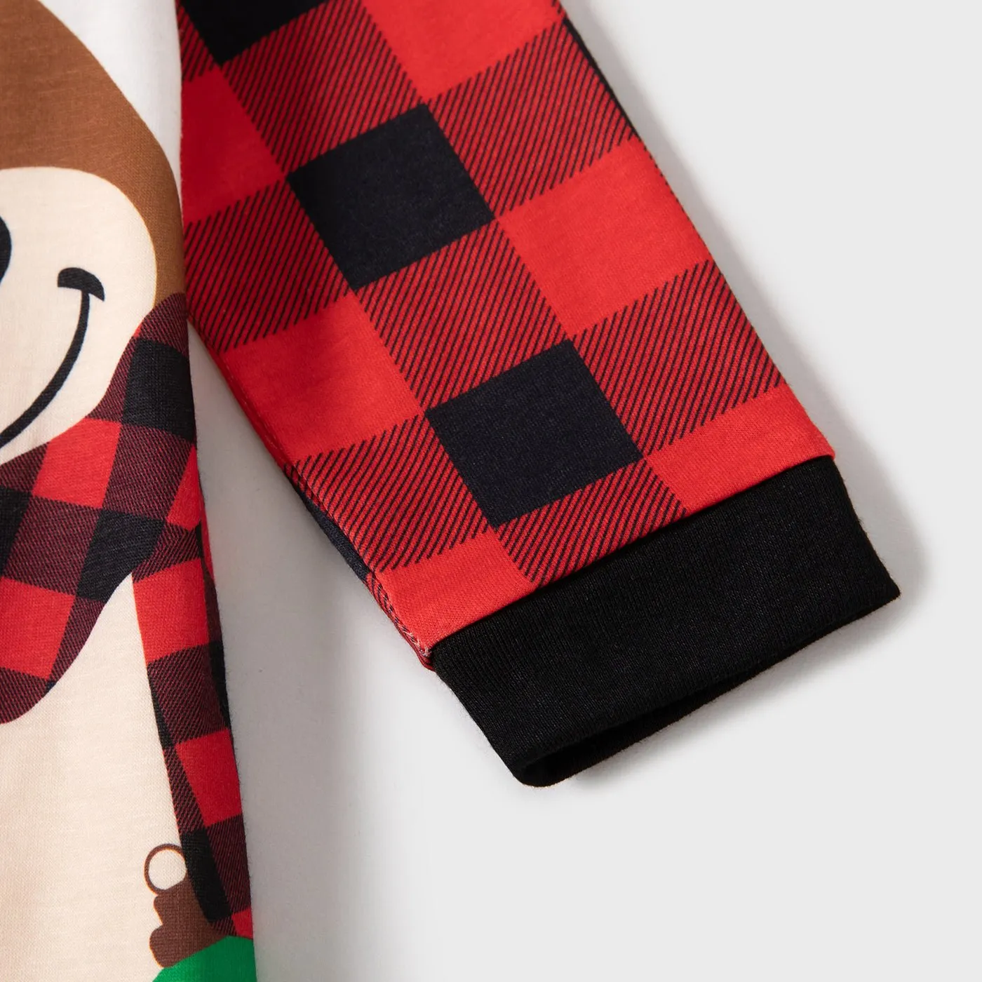 Christmas Family Matching Reindeer & Letter Print Ragaln-sleeve Red Plaid Pajamas Sets (Flame Resistant)