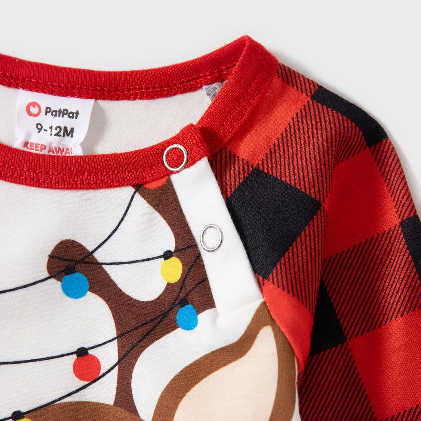 Christmas Family Matching Reindeer & Letter Print Ragaln-sleeve Red Plaid Pajamas Sets (Flame Resistant)