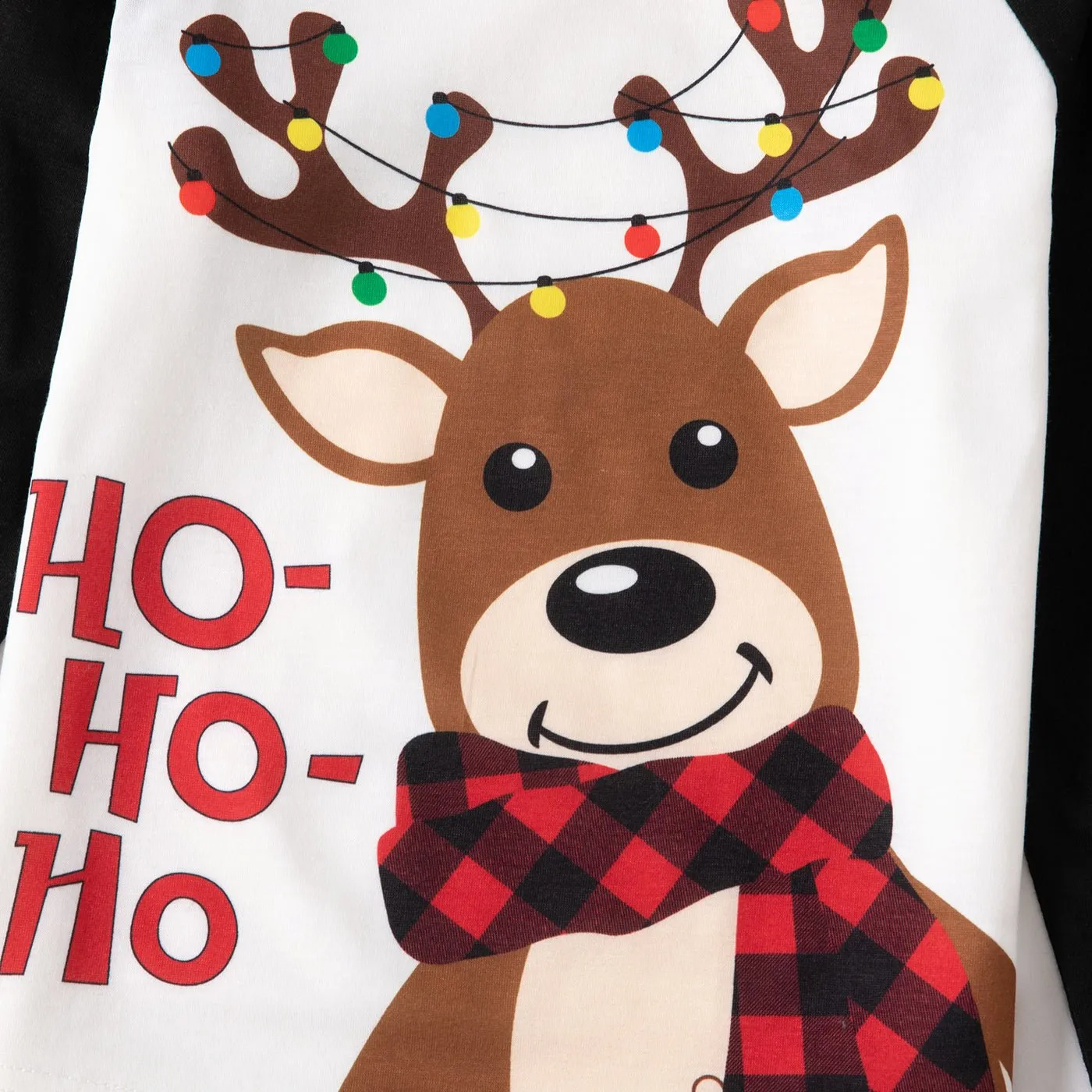 Christmas Family Matching Reindeer & Letter Print Ragaln-sleeve Red Plaid Pajamas Sets (Flame Resistant)