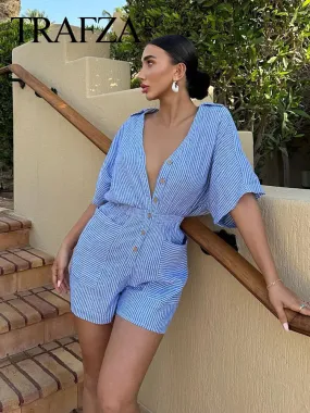Classic Blue Striped Summer Jumpsuit