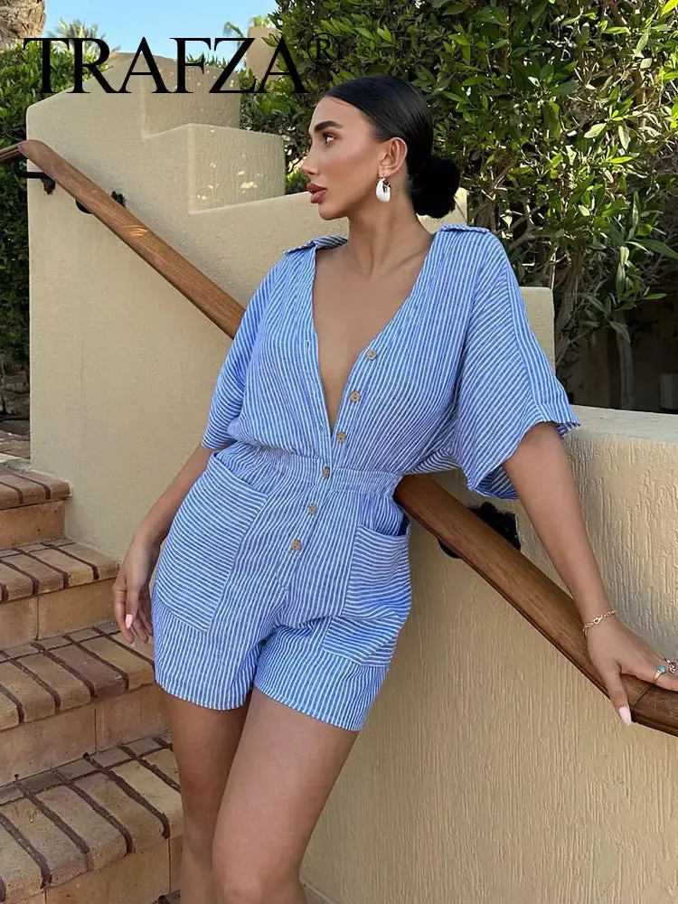 Classic Blue Striped Summer Jumpsuit