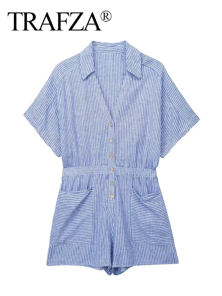 Classic Blue Striped Summer Jumpsuit