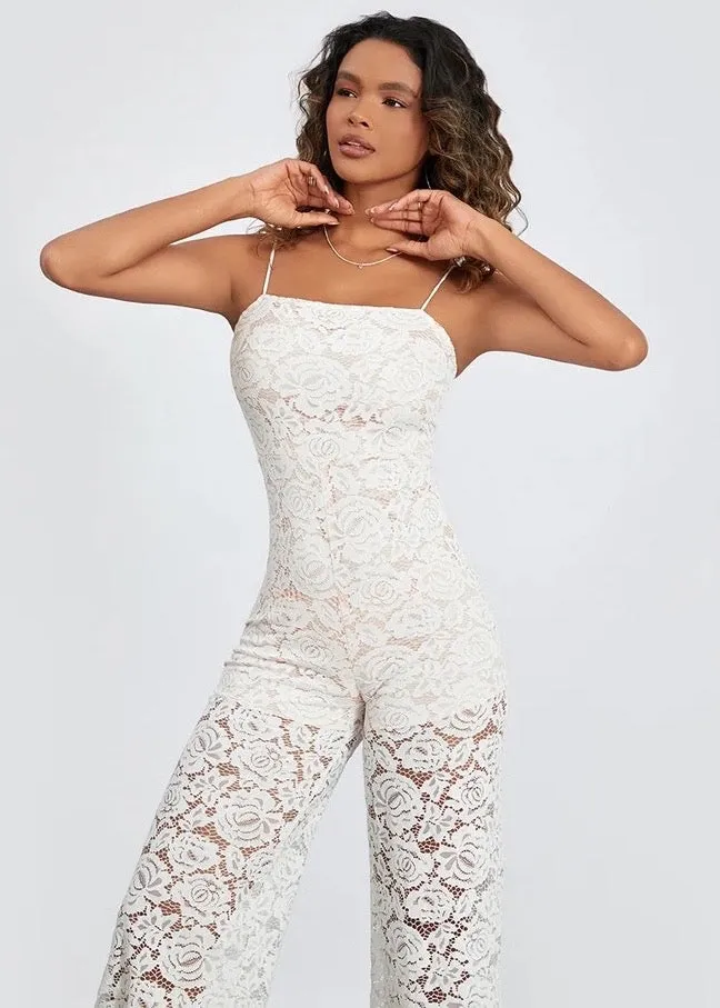 Floral Lace Wide-Leg Cami Jumpsuit