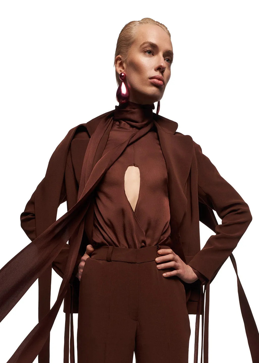 Libra  Brown Crepe Suit Set - Silk Shirt