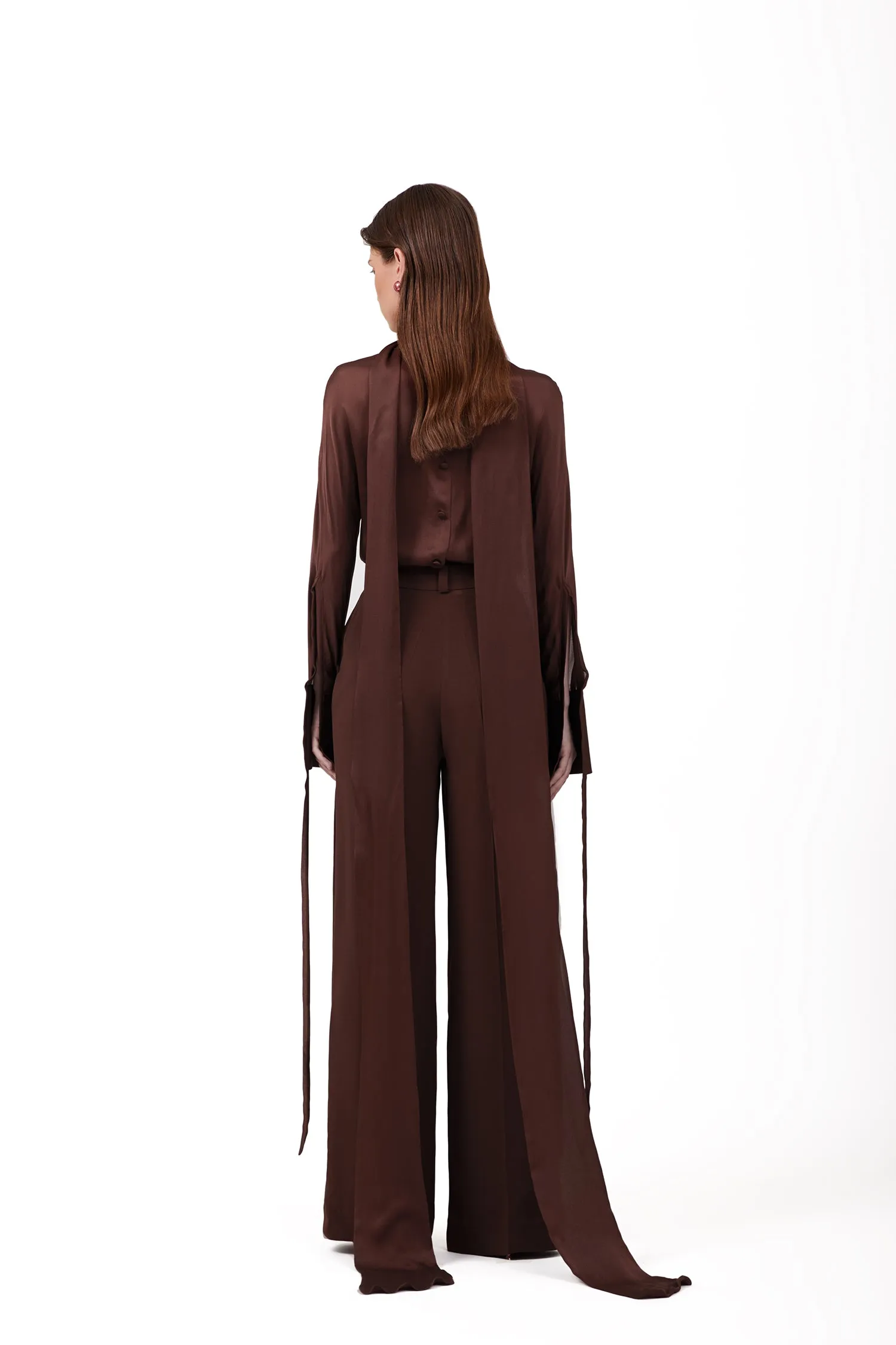 Libra  Brown Crepe Suit Set - Silk Shirt