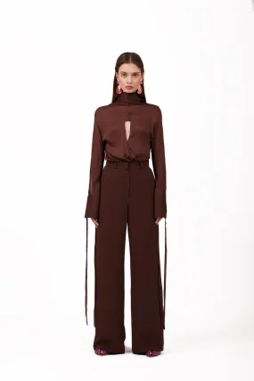 Libra  Brown Crepe Suit Set - Silk Shirt