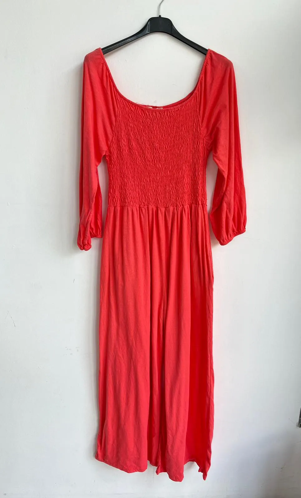 Made in Italy Jersey Bardot Shirred Elasticated Jumpsuit