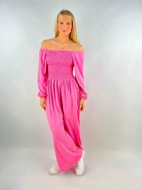 Made in Italy Jersey Bardot Shirred Elasticated Jumpsuit
