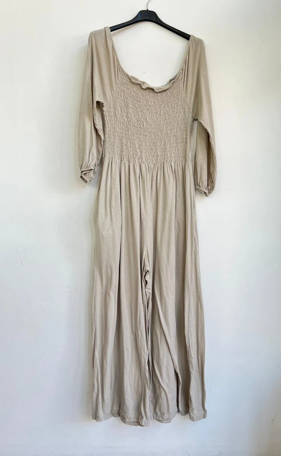 Made in Italy Jersey Bardot Shirred Elasticated Jumpsuit