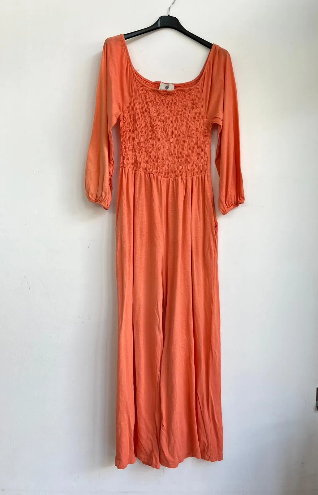 Made in Italy Jersey Bardot Shirred Elasticated Jumpsuit