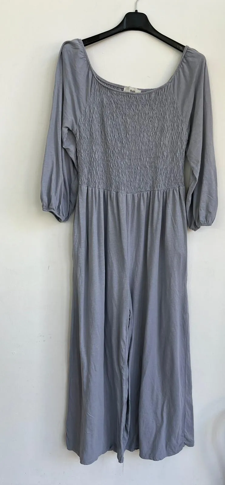 Made in Italy Jersey Bardot Shirred Elasticated Jumpsuit