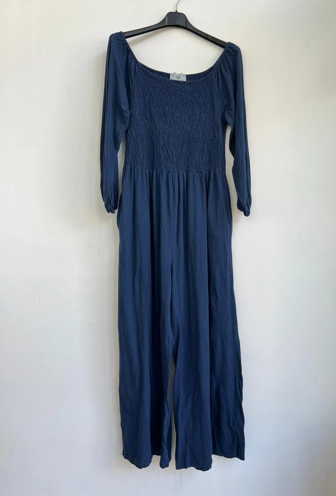 Made in Italy Jersey Bardot Shirred Elasticated Jumpsuit