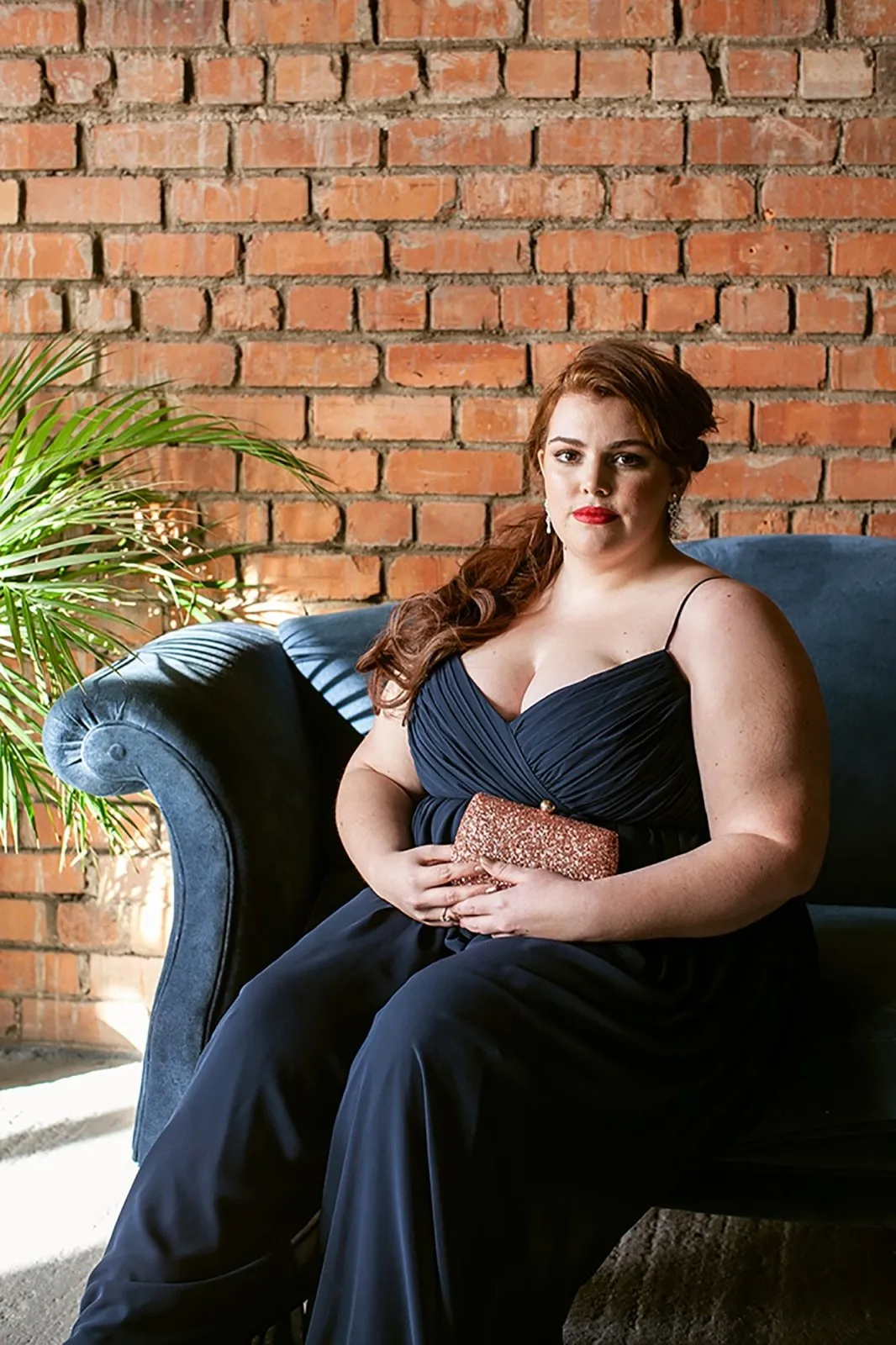 Navy Plus Size Wide Leg Chiffon Jumpsuit