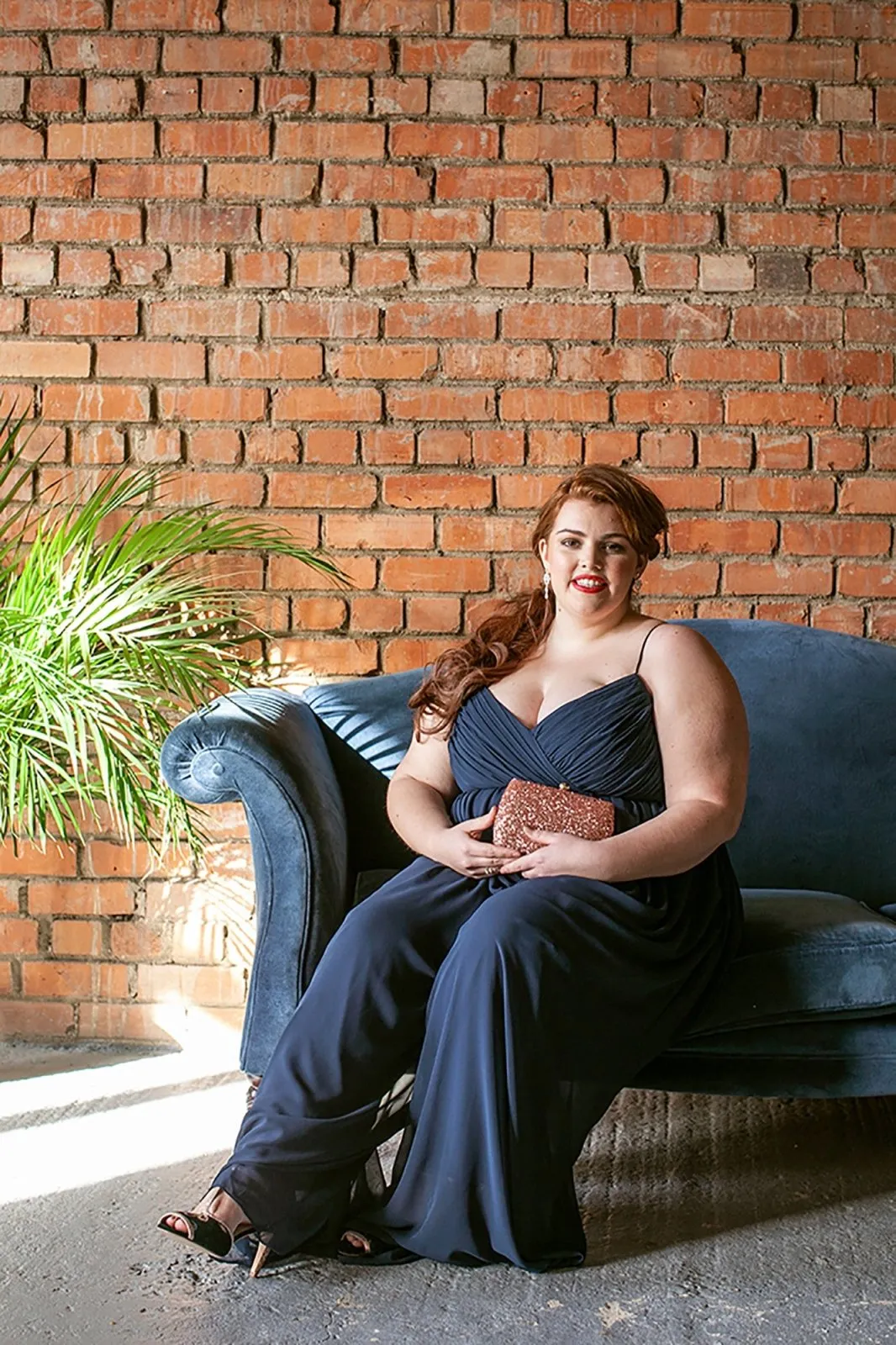 Navy Plus Size Wide Leg Chiffon Jumpsuit