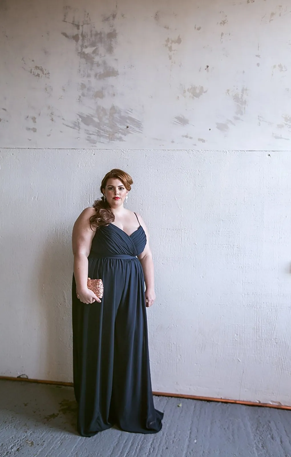 Navy Plus Size Wide Leg Chiffon Jumpsuit