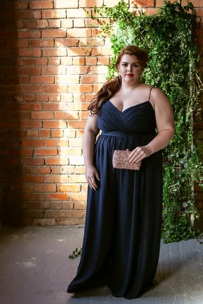 Navy Plus Size Wide Leg Chiffon Jumpsuit