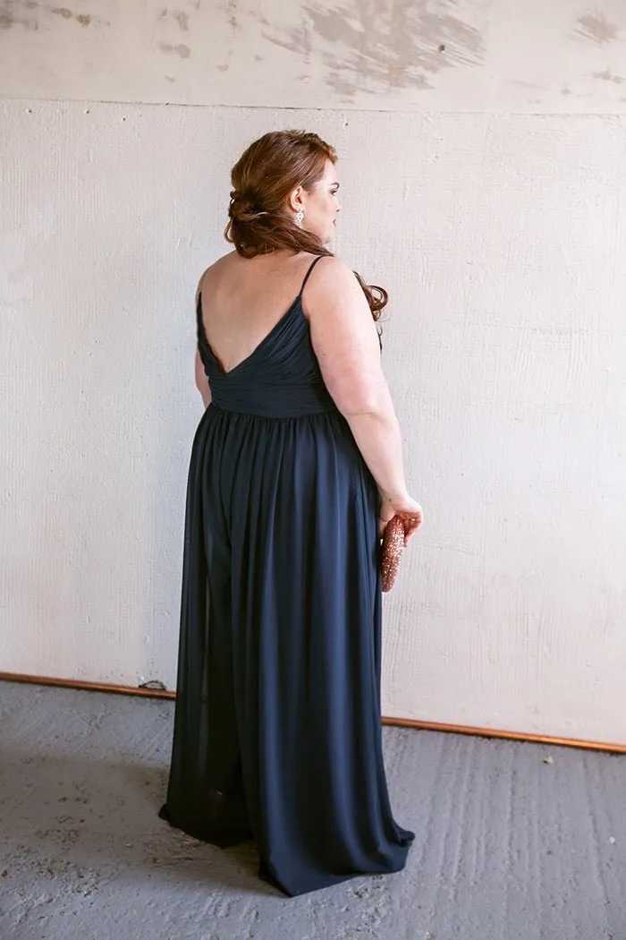 Navy Plus Size Wide Leg Chiffon Jumpsuit