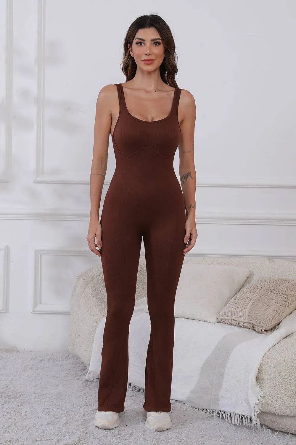 Scoop Neck Wide Strap Active Jumpsuit