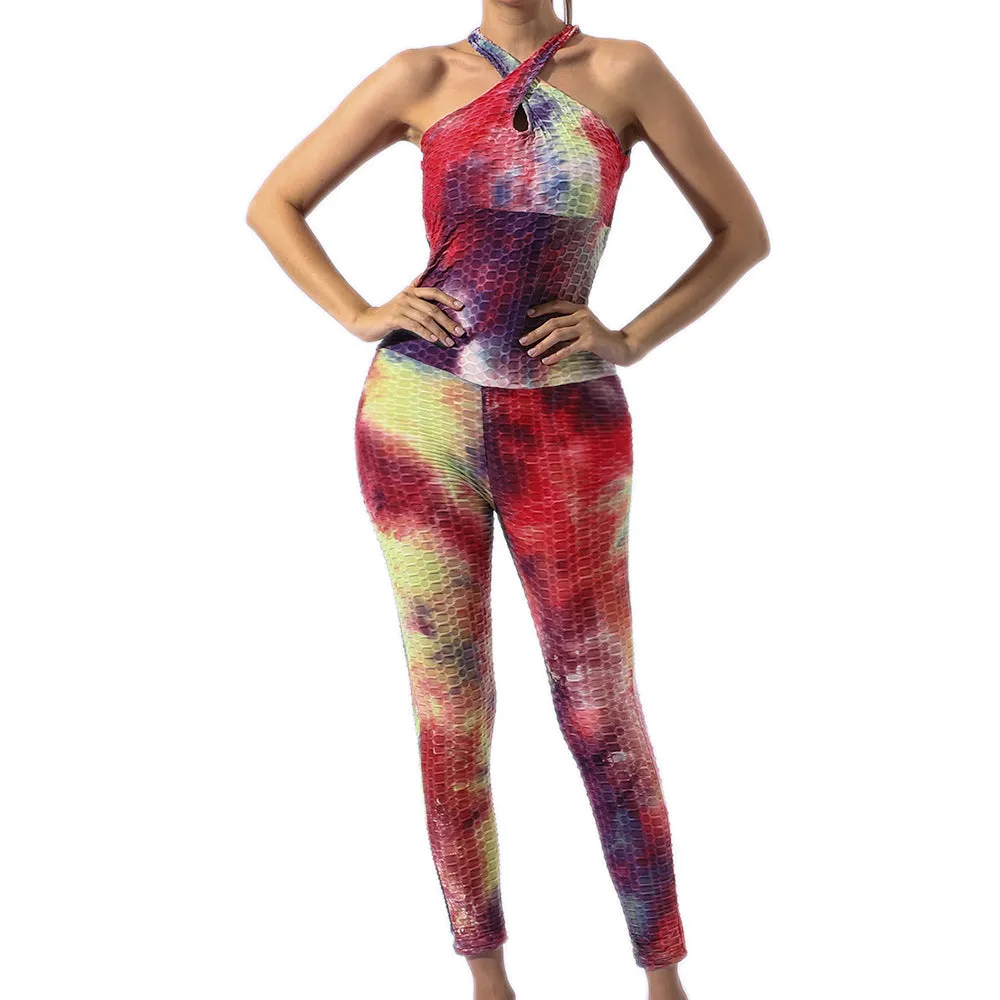 Tie Dye Backless Yoga Jumpsuit