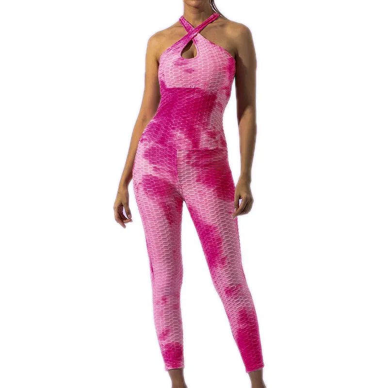 Tie Dye Backless Yoga Jumpsuit